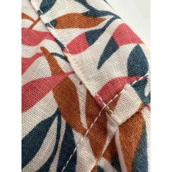 Lands' End Women's M 10-12 Linen A-Line Long Sleeve Tunic Top Ivory Multi Leaves - Picture 6 of 16